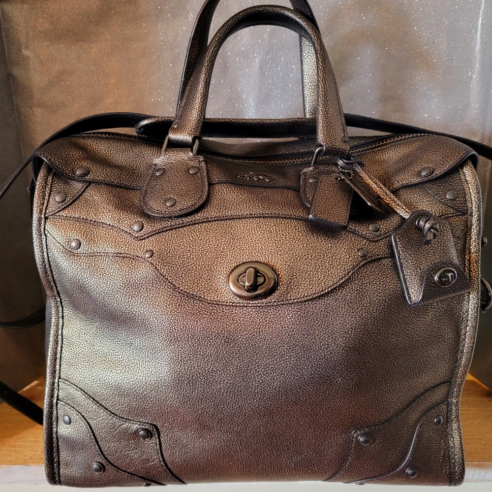 Coach Rhyder 33 Elevated Convertible Satchel in Metallic Leather